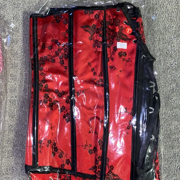 New! 3pc set Red Asian Corset and Mini skirt Size Size S, L, XXL Red Black - Picture 6 of 7